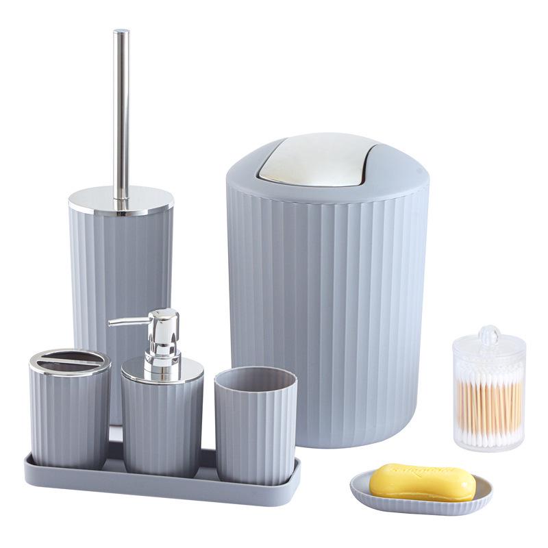 8dílná koupelnová sada: Umyvadlo, Dávkovač mýdla na ruce, Stojánek na zubní kartáčky, Kelímek a Podnos