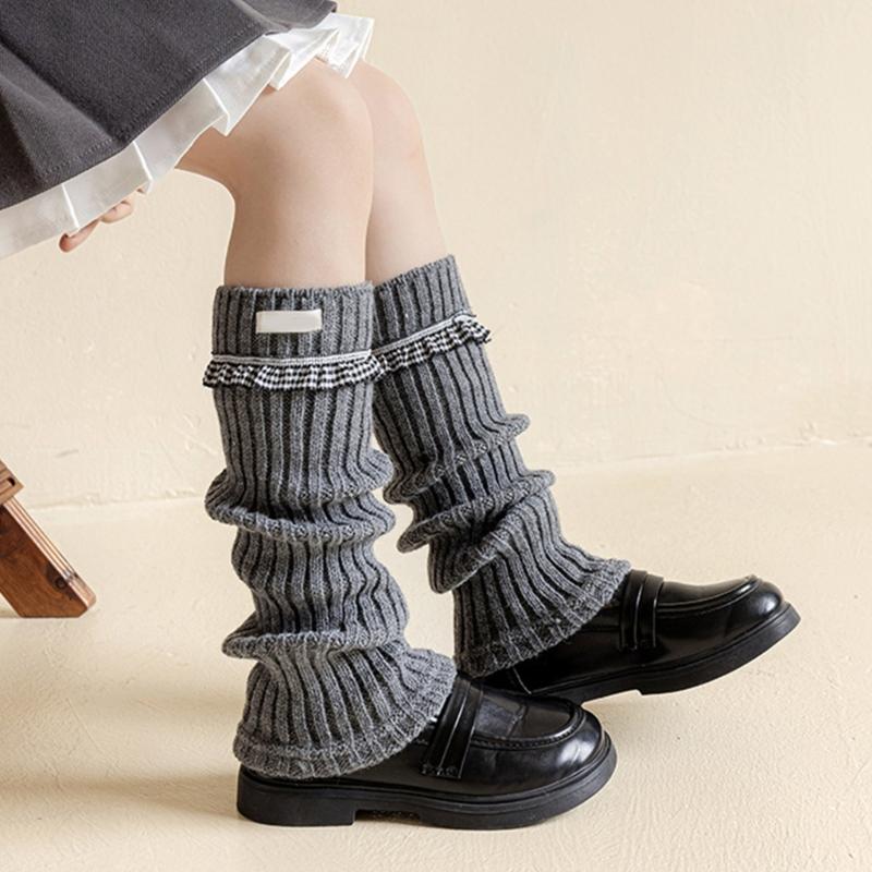 Elastic Sweet Style Leg Sleeves Warm Calf Length Socks For Girls Ruffled Design Fashionable Winter Accessories