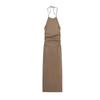 Summer New Product Women's Clothes American Ruched Decorative Accessories Elegant Hanging Collar Midi Skirt Dress 3564092