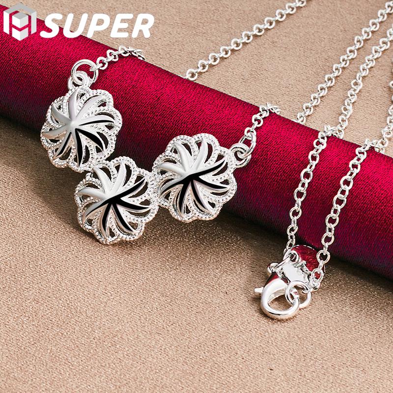 925 Sterling Silver 18 Inch Flower Necklace Jewelry