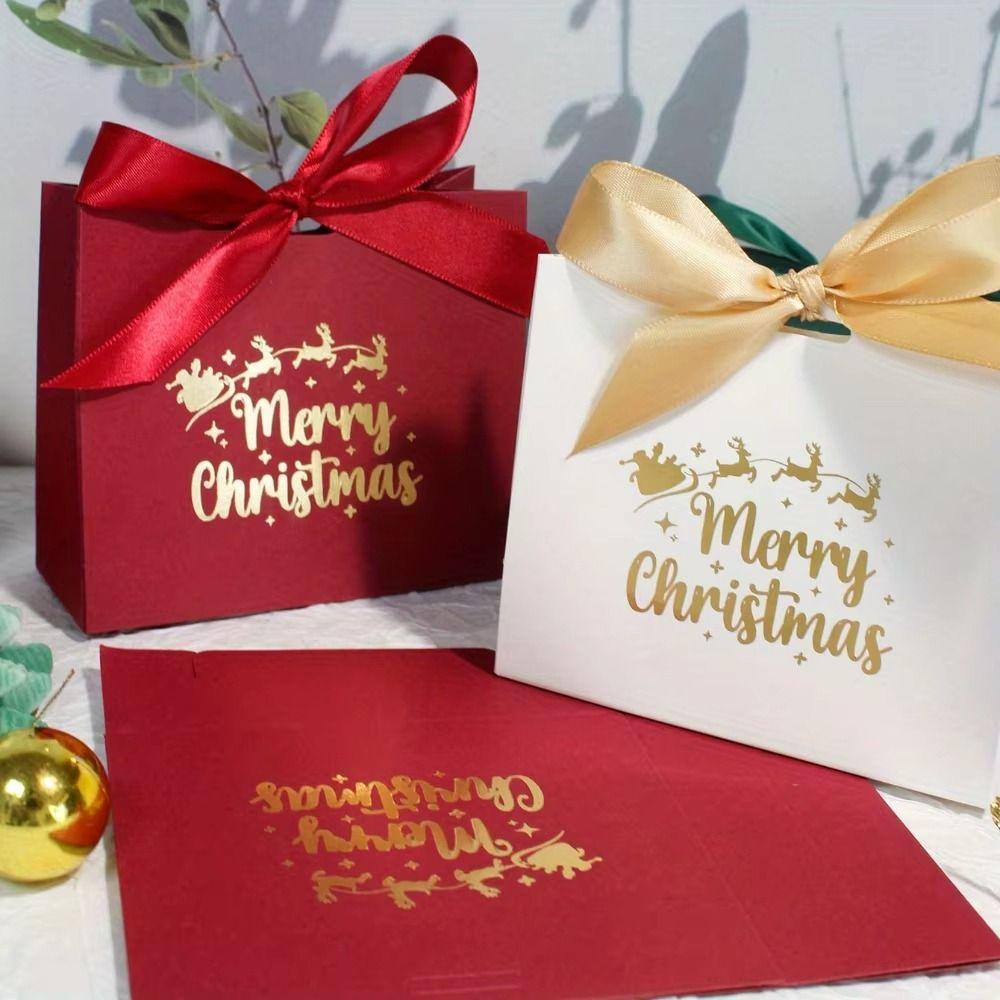 10 Stück Schleifen Weihnachtsgeschenkboxen Festliches 'Frohe Weihnachten' Design Mini Süßigkeitenbox Schlichte Große Kapazität