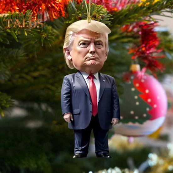 7 Stück Trump-Weihnachtsornament, 2D-flaches Acryl, Cartoon-Trump-Hängeornament, Weihnachtsbaum-Dekoration, Rucksack-Behang, Geschenk für Trump-Fans