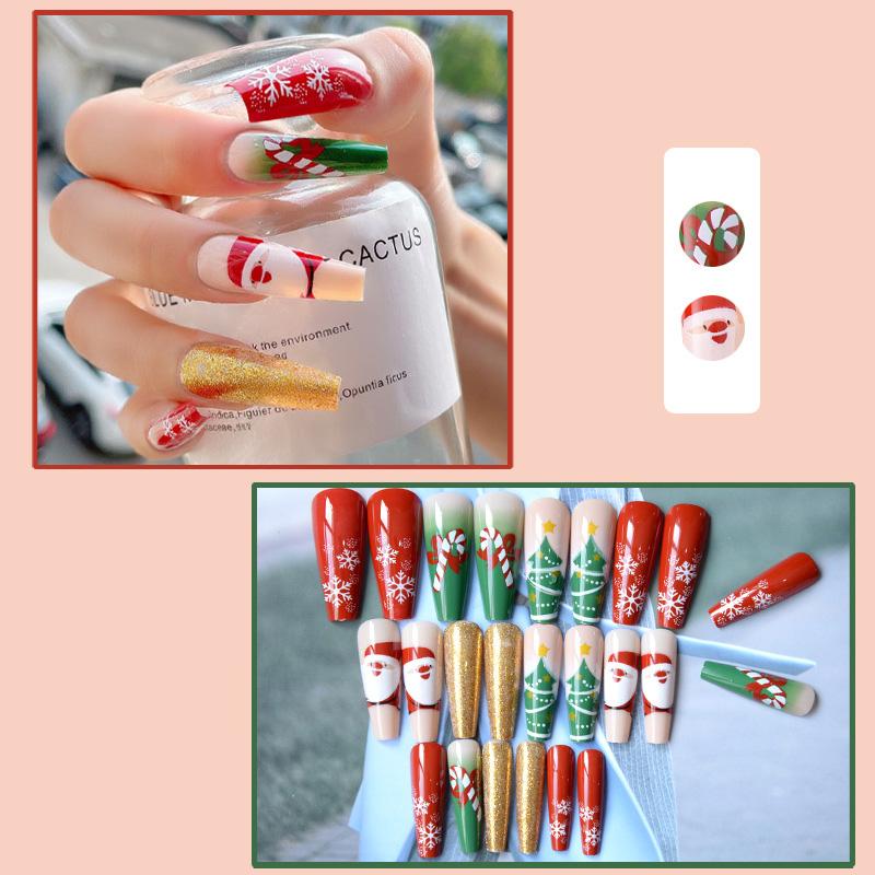 

24Pcs with Snowflake & Santa Claus Medium-sized Christmas-Themed Ballet False Nails