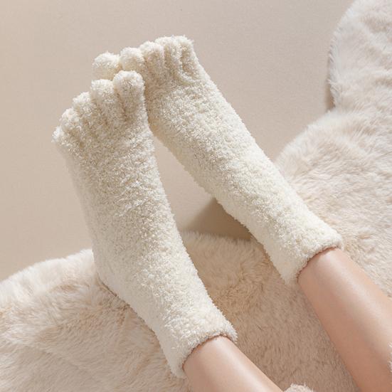 Yousheng 1 Pair Women Coral Fleece Toe Socks Autumn Winter Fuzzy Thick Warm Thermal Mid-calf Socks Soft Fluffy Home Sleeping Slipper Floor Socks