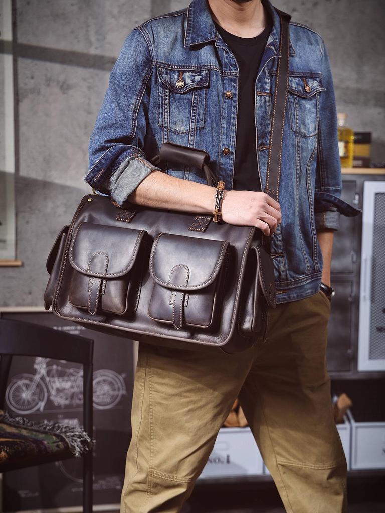 Men's Genuine Leather Crazy Horse Briefcase & Messenger Laptop Bag