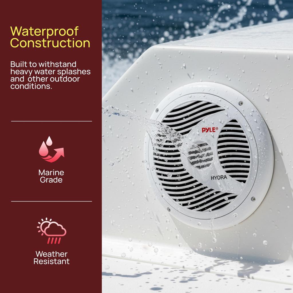 Car Speakers of Marine Output Rated Output 4 80 Hz 18 Slim 18cm Warranty Included PLMR60W Pyle In-Way Full-Range (Set 2) - Waterproof, 2-Way Design,