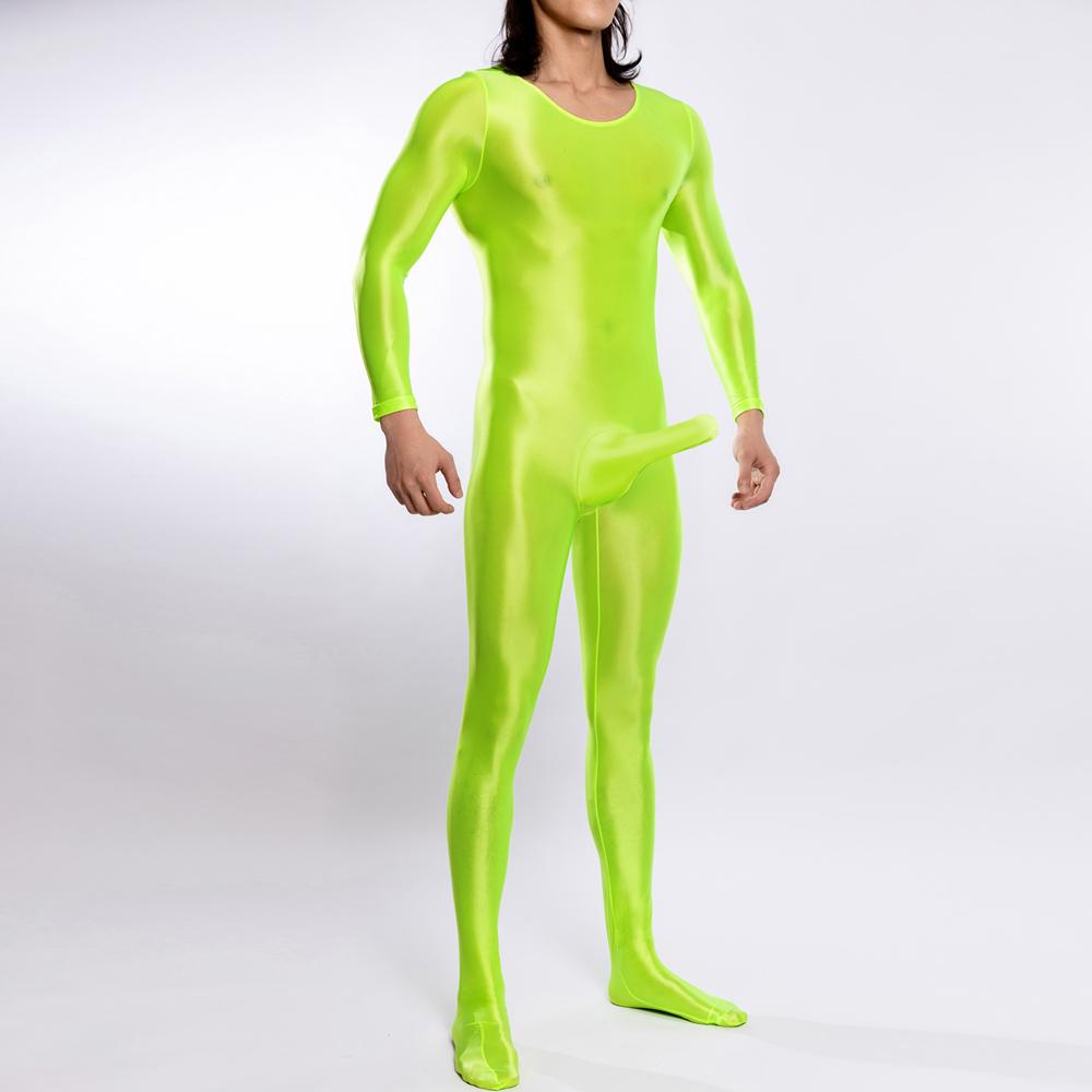 Sexy Men Cock Ring Maid Tights Oil Glossy Shiny Elastic Bodysuit Rompers U Convex Bulge Pouch Leotard One Piece Thong