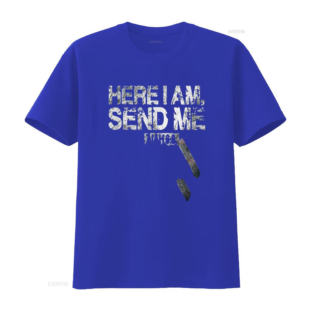 Damen Hier bin ich Sende mich Amerikanische Flagge Kreuz Jesaja 6 8 Bibelvers T-Shirt Schwarz 2XL Vintage Gewaschen Leicht Weich Mann Unisex