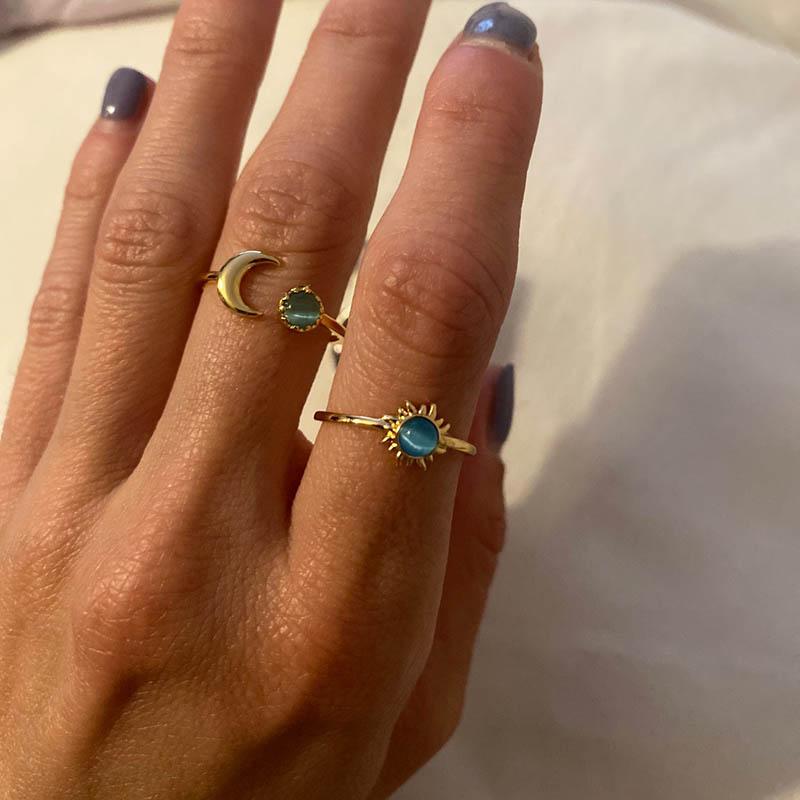 Simple And Luxurious Moon Opening Ring, Octagonal Star Shaped Women'S Ring, Personalized Star And Moon Ring, Fashionable And Elegant Accessory.