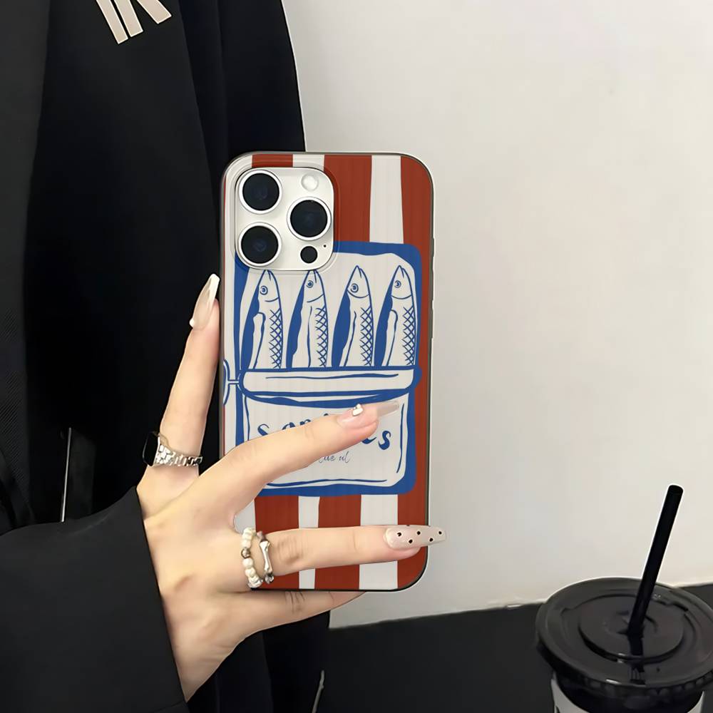 

Sardines Retro Art Seafood Phone Case For IPhone 11 12 13 14 15 16 17 Pro Max PLUS Pro Wave Corrugated Silicone Case iPhone 17 Air