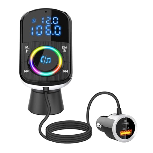 

eppfun FM-трансмиттер Bluetooth Автомобильный 36 Вт USB Быстрая зарядка Совместим с гнездом прикуривателя 12-24 В Оборудован технологией DSP CVC Шумоподавление