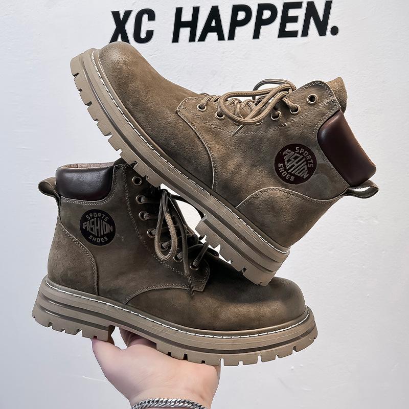 Amerikanische Retro-Martin-Stiefel für Herren mit Fleece zum Warmhalten 2024 Partner-Modelle mittelhohe Overalls-Stiefel trendige Schuhe 6516-A