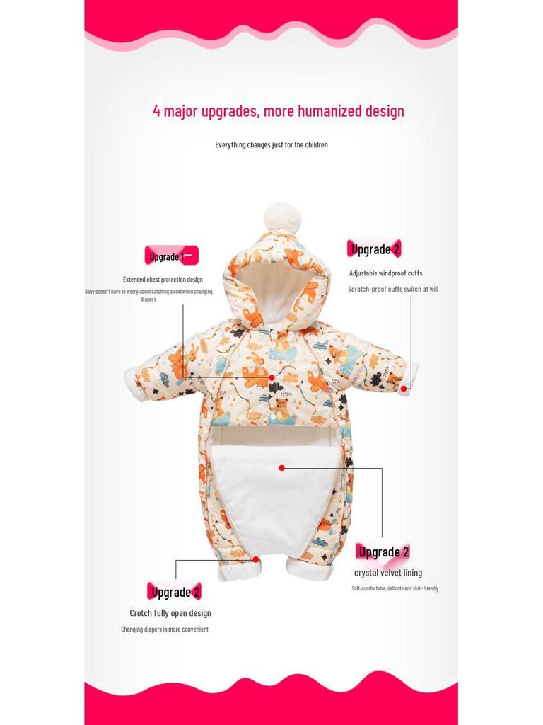 Thick Fleece-Lined Winter Baby Onesie for Boys & Girls - Warm Cotton Padded Infant Outdoor Romper