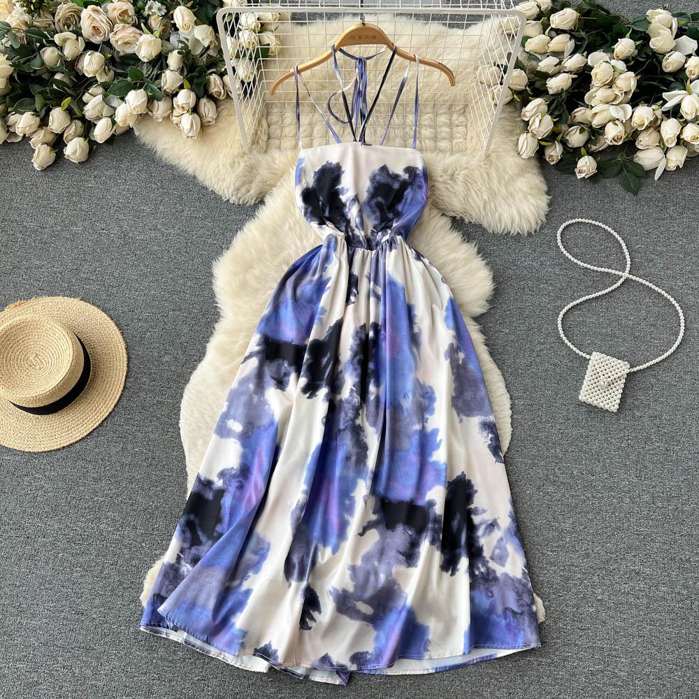 

Французский Винтаж Принт Богемское Платье Женщины Новая Мода Лето Без Рукавов Морской Отдых Без Спинки Сексуальные Пляжные Платья