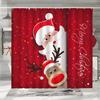 Christmas Shower Curtain, Winter Holiday Farm Snowman Santa Claus Christmas Tree Farmhouse Christmas Balls Bathroom Decorations