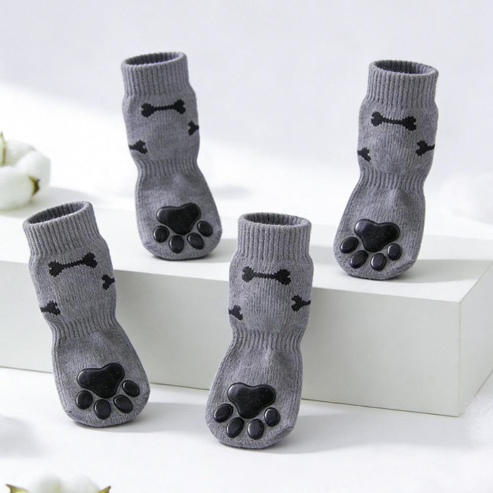 4Pcs Anti-Slip Cozy Dog Socks Anti-Scratch Adjustable Band Noiseless Pet Socks Strong Grip Anti-dirt Dog Paw Covers Indoor (Grey,S) серый