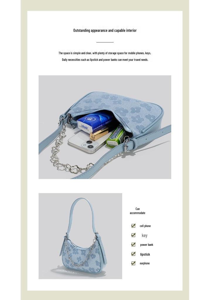 2026 Spring/Summer Trendy Canvas Print Handbag: Sweet Versatile Shoulder, Underarm, and Chain Crossbody Bag.