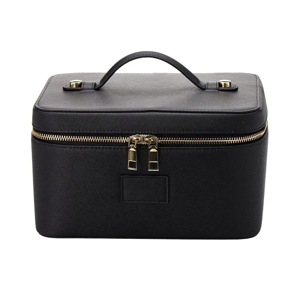 

PU Leather Makeup Bag Large Capacity Square Shape Camera Storage Bag Waterproof Removable Divider Makeup Organizer Case чорний