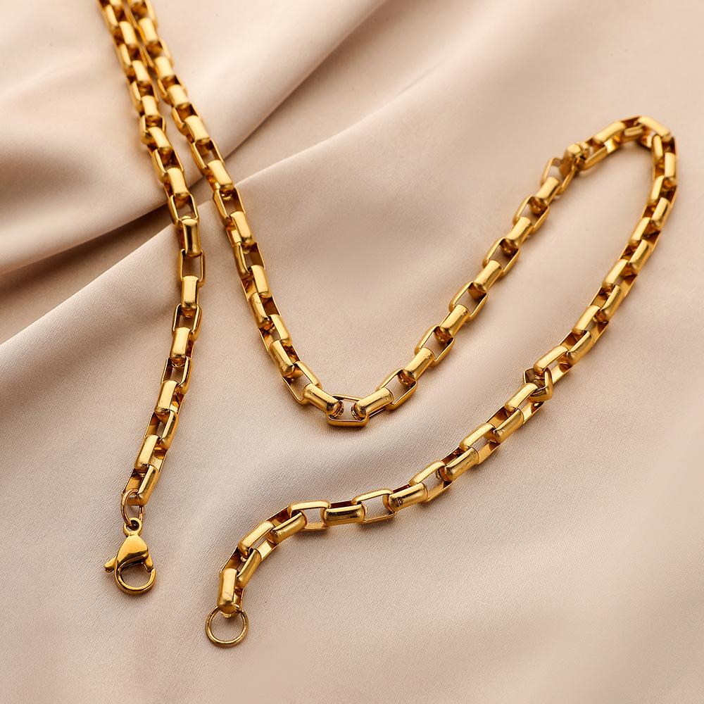 Simple and Fashionable Men's Gold Double Buckle Single Chain Necklace Ins Wind Titanium Steel Niche Necklace Men