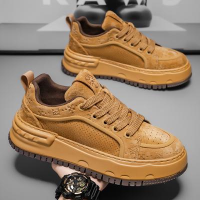 Herenschoenen herfst tarwekleur retro verhogend flip leren schoenen tiener studenten veelzijdige sportieve casual boardschoenen