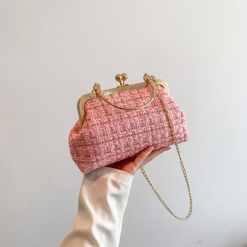 

Клетчатая мода 2025 лето новый тренд простой повседневный портативный кроссбоди плечевая цепочка сумка-ракушка женская розовый