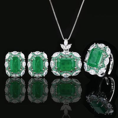 Ensemble de bijoux Collier Bague Boucles d'oreilles Émeraude Style Cour Vintage Haute Sens Mode Dames