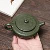 170CC Handgefertigter Grüner Schlamm Kessel Yixing Lila Ton Handgeschnitzte Flache Morgen Teekanne Puer Tee Set Kung Fu Teegeschirr Chinesisch 1Stk 24082