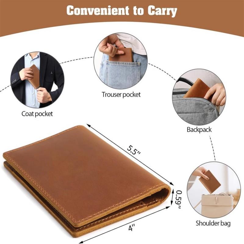 Genuine Full Grain Leather Passport Holder Travel Card Wallet ID Case Minimalist Handmade Men Women Business Commute
