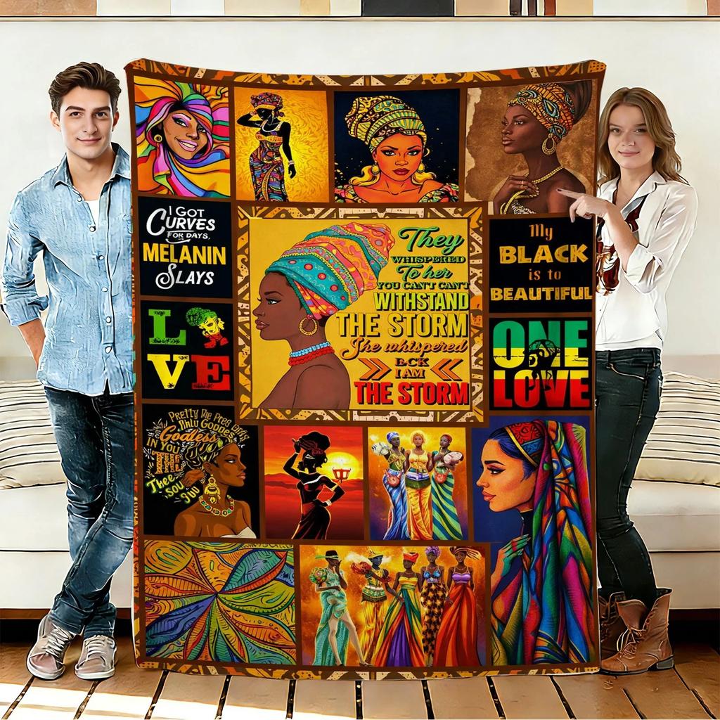 African Woman Art Flannel Blanket Soft Cozy Throws Napping Travel Use
