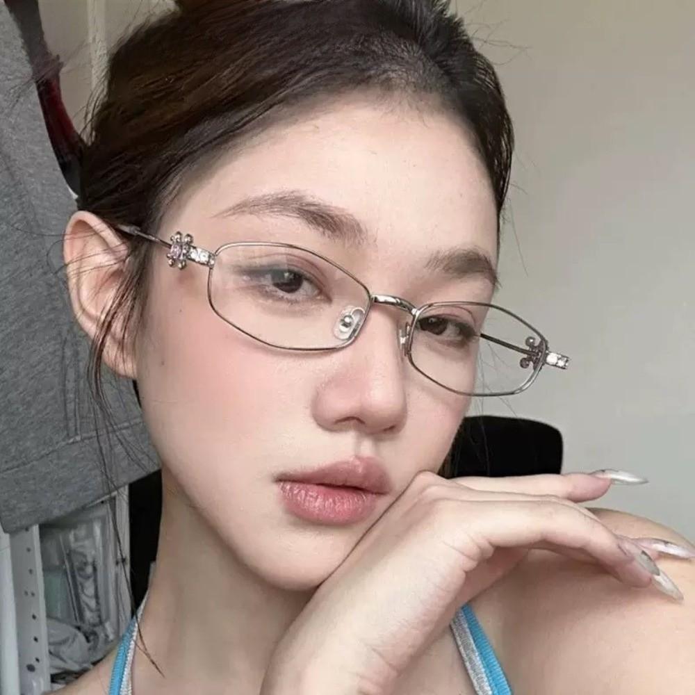 Bling Oval Women Eyewear Y2k Anti-Blue Light Spectacles Simple Rhinestone Sunglasses  Travel