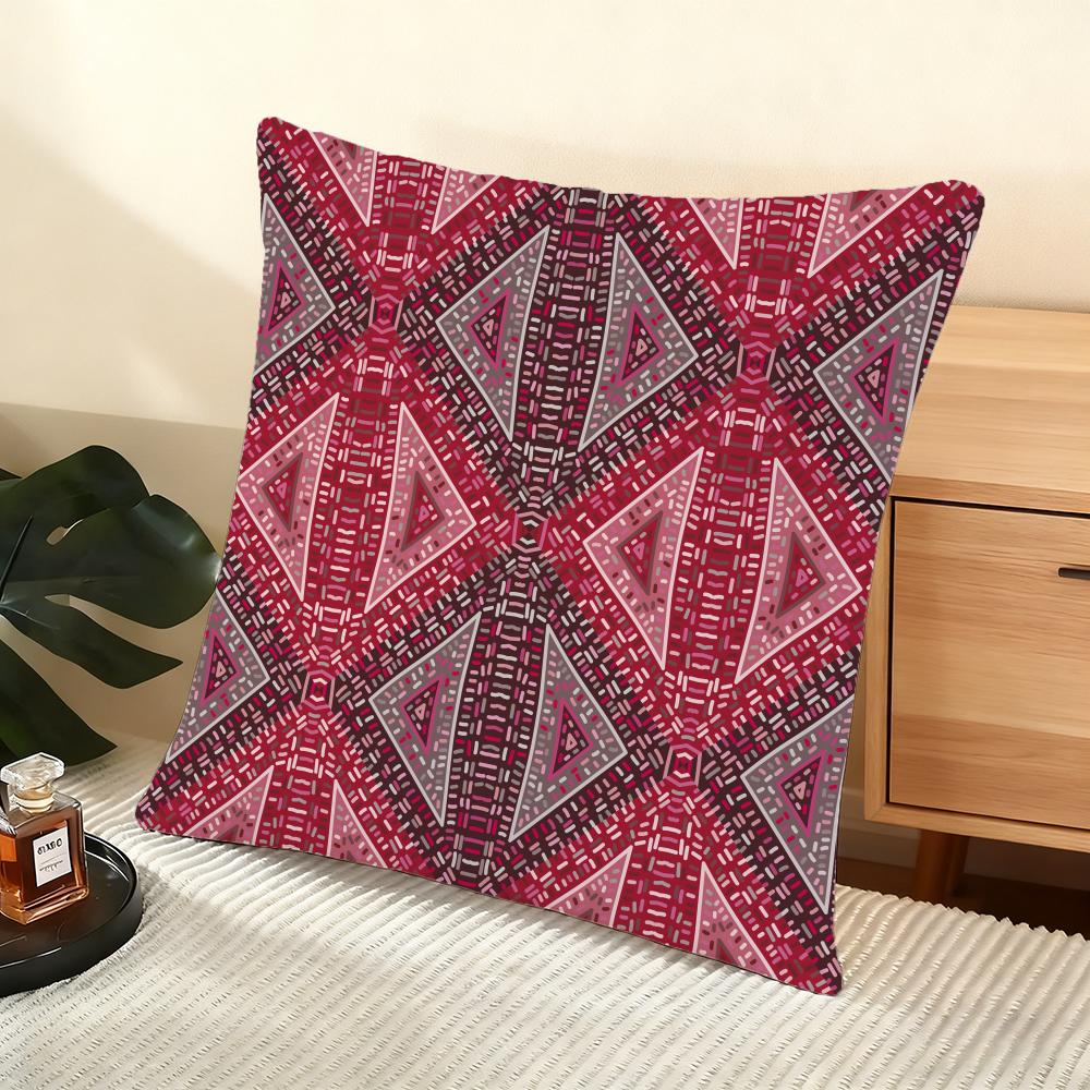 Red Tribal Aztec Kilim Pattern Cushion Cover Soft Short Plush Pillow Cover Smooth Cozy Texture Aesthetic Cushion Case Home Decor