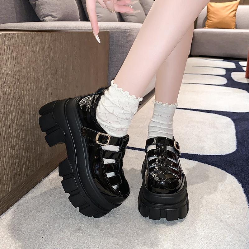 Fashion 8cm Roman Chunky Sneakers Synthetic Sandals Platform Wedge Flats Women Leather Shoes Hollow Mules Shoes Summer Slides