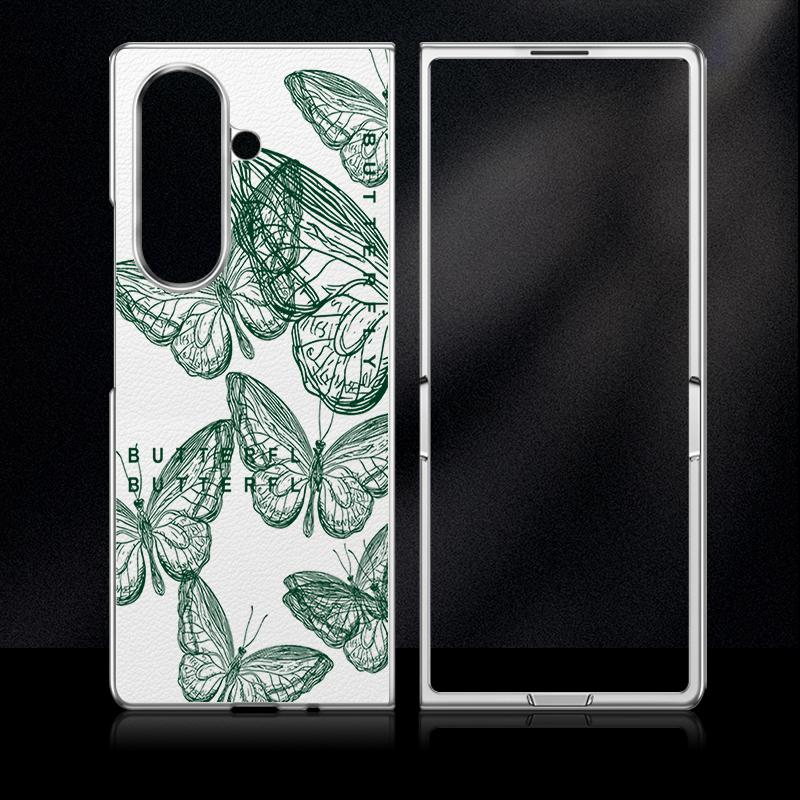 Line Butterfly Print Case For Samsung Z Fold 8 Ultra 7 6 5 Luxury Plating Leather Skin Hard Phone Cover For Galaxy Z Fold8 Fold7 Fold6