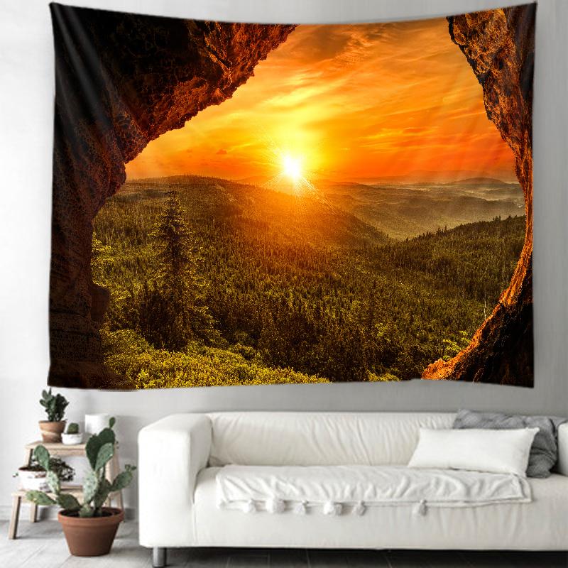 Rock Cave Sunrise 3d Printing Tapestry Reef Rock Cave Sea View Wall Hanging Living Room Bedroom Hall Tapestry Mural 6 Sizes