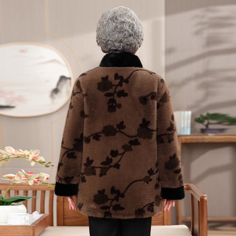 Midlife und Senioren Damen Kunstmink Samtmantel – Elegante Winter Kunstpelzjacke im chinesischen Stil für Großmutter