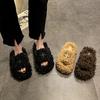 Vintage design cross fluffy slippers women autumn and winter dark clouds thick bottom versatile cute long curly slippers women