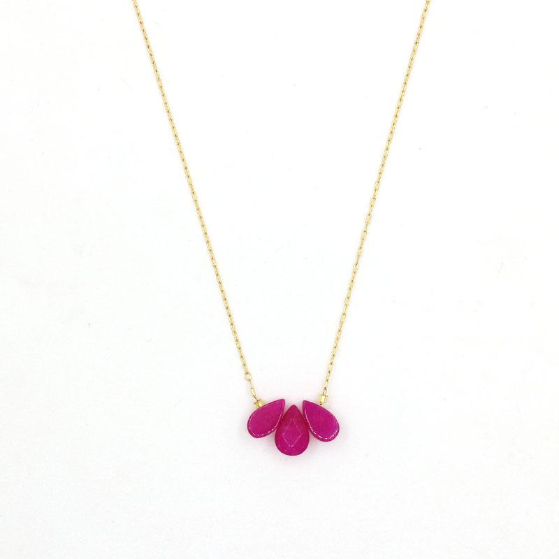 1pc Three Natural Stones Droplet Shaped Pendant Necklace for Women Stainless Steel Gilded Chain Fashion Handmade Choker