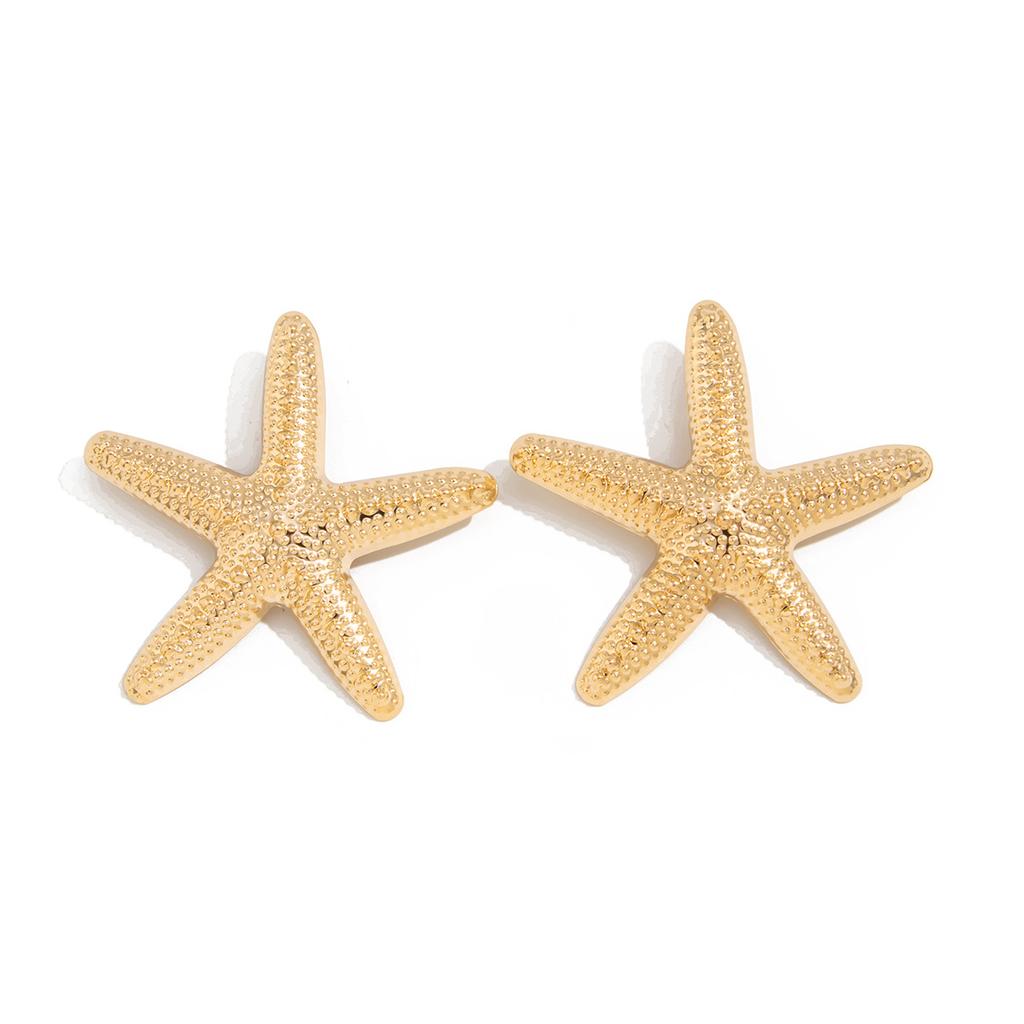 Beach Vacation Metal Pockmarked Starfish Shell Stud Earrings, Ocean Wind Conch Earrings
