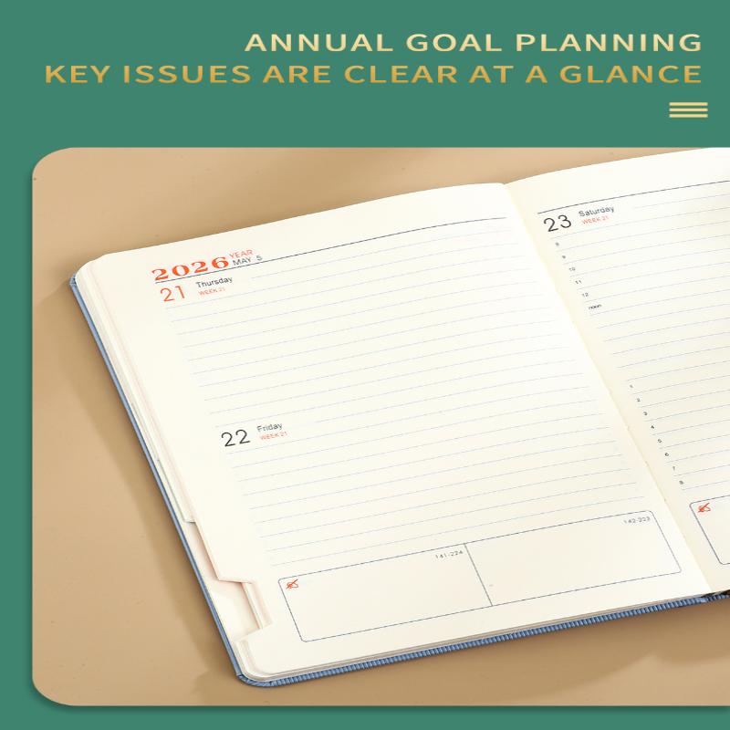 High-Quality 2026 Planner Notebook Daily Weekly Monthly Calendar Planner A5 Size With Faux Leather Cover For Business Student