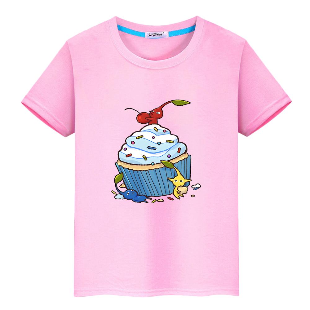T Shirt for Kids Pikmin Print Kawaii Anime Tops Y2k Cartoon Pride Tshirt Boy Girls Cotton Clothes