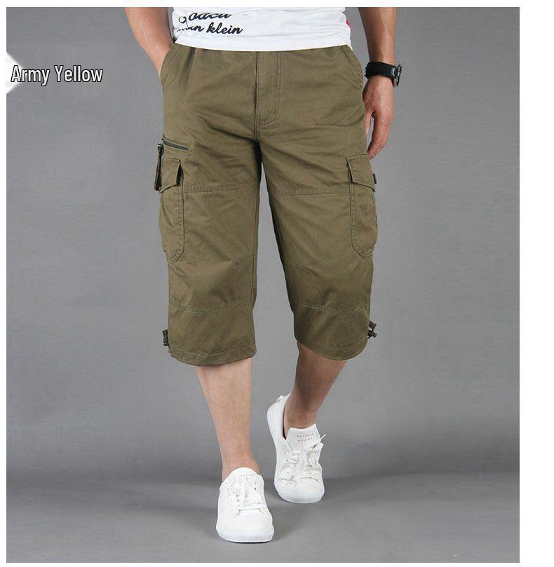 Men's Multi-Pocket Loose Fit Cropped Overalls - Mid-Length Lightweight Outdoor Casual Shorts