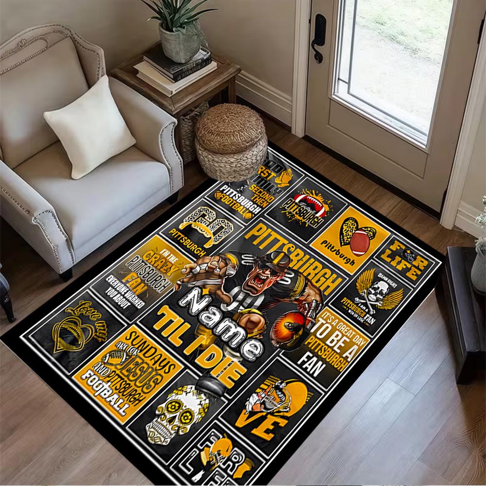 Pittsburgh Football Fan Personalized Text Area Rug Suitable for Entryway Foyer Outdoor Decorate room Anti-slip Rug Anime Office Decor
