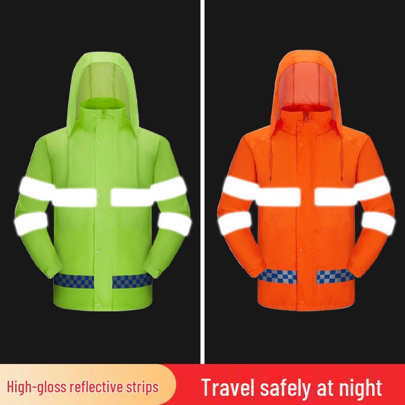 Reflective Raincoat and Rain Pants Set for Outdoor Traffic Duty and Flood Control