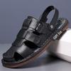 Genuine Leather Men's Summer Sandals - Closed Toe, Non-Slip Outdoor & Driving Shoes with Trendy Cowhide Sole