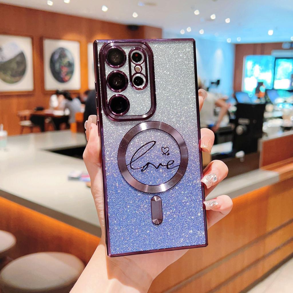 Electroplated magnetic suction love glitter mobile phone case is suitable for Samsung S25ULTRA lens film S24 S25 S23FE