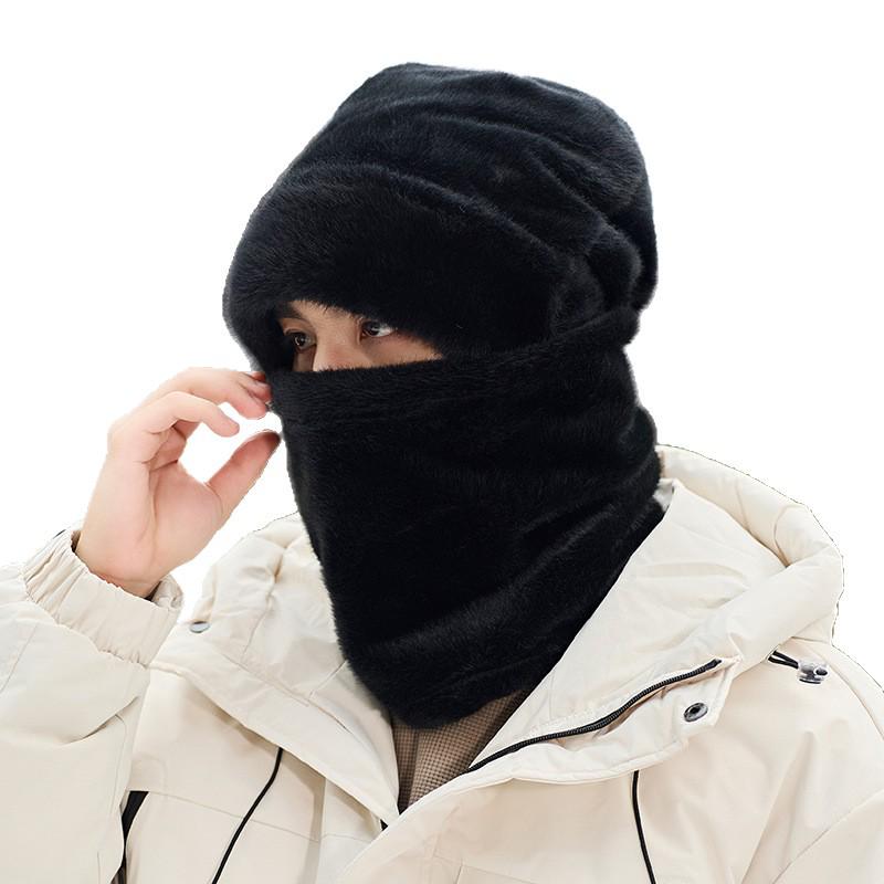 Men's 2025 Velvet Thick Beanie with Scarf & Ear Protection - Windproof & Warm for Autumn/Winter