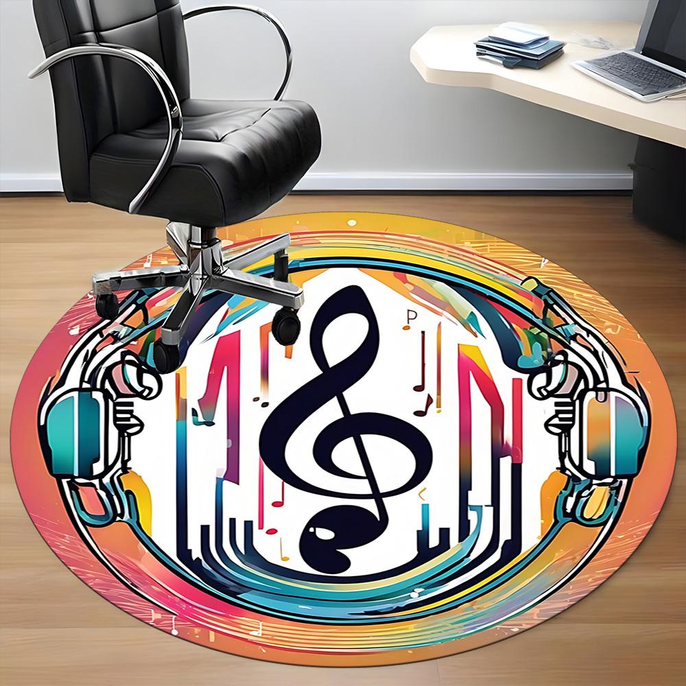 1pc Music Headphones Office Round Rug, Non-slip, Soft and Durable Office Rug for Interior Decoration, Perfect for Office,Decoration yy260204042