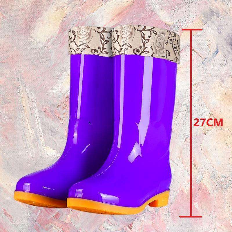 Hohe rutschfeste Samt-Baumwoll-Regenschuhe Regenstiefel wasserdichte Schuhe Eimer-Gummischuhe Überschuhe Wasserstiefel Damen Erwachsene Küche warm im Winter