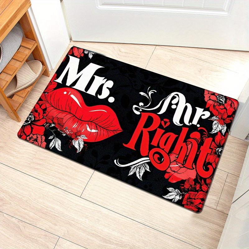 

Valentine s Day Red Kiss and Rose Print Flannel Door Mat, 0.47inch Thick Non-Slip Mat, Machine Washable for Entryway, Kitchen, L 40x60cm