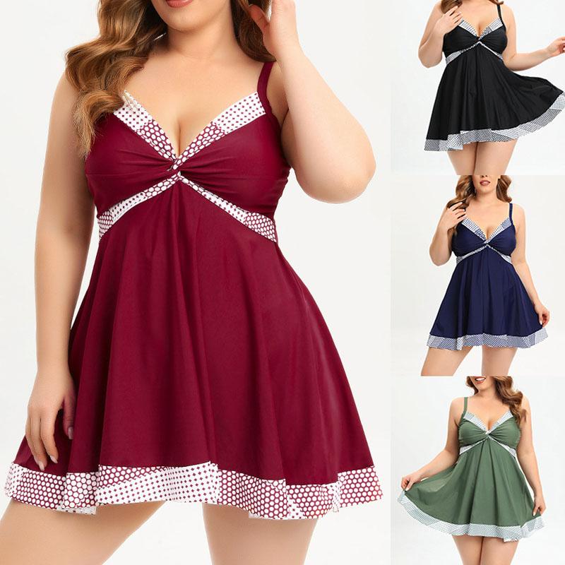 

Женское пляжное платье больших размеров с V-образным вырезом, наряды для женщин, купальник из двух частей с высокой талией L бордовый